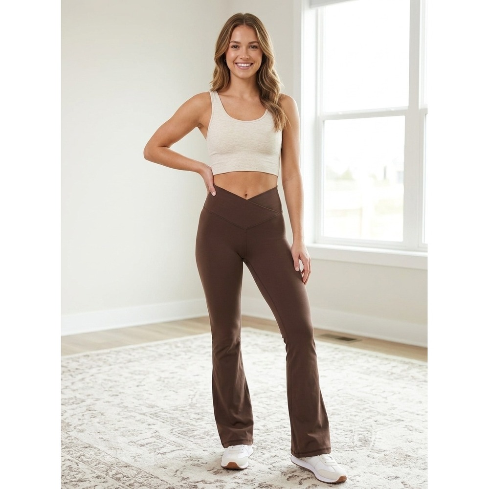 Sunzel Crossover Flare Leggings Brown High Waisted Yoga Pants Size M
